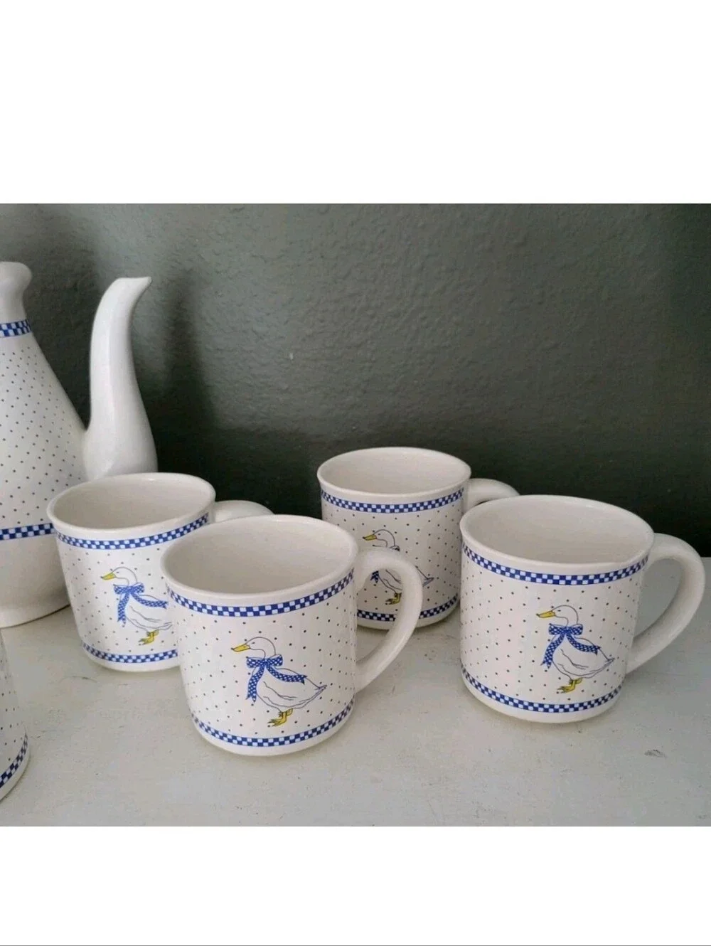 Vintage Blue Country Goose Tea Coffee Pitcher Mug Creamer Set Duck Cottagecore
